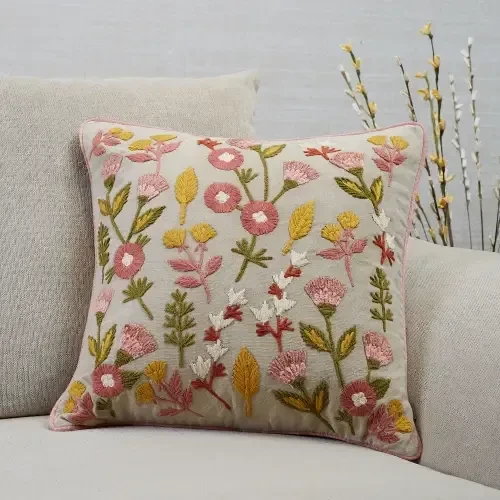 Hand embroidered floral pillow